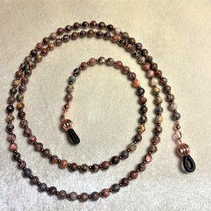 Natural Leopardskin Jasper Eyeglass Chain #1407